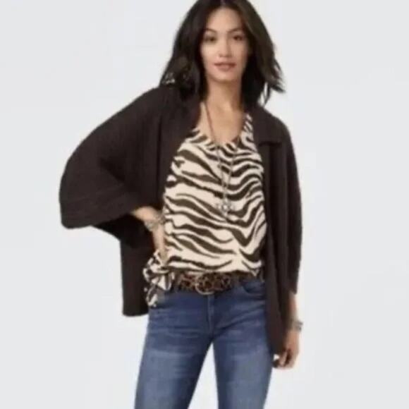 Cabi REPOSE Chunky Thick Knit Dark Chocolate Brown Oversized Cape Cardigan Sweat - Picture 2 of 7